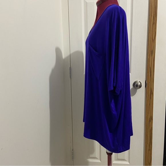 ZENANA woman blue knit oversized, short sleeves pullover top. Size L. Used. - Picture 2 of 6